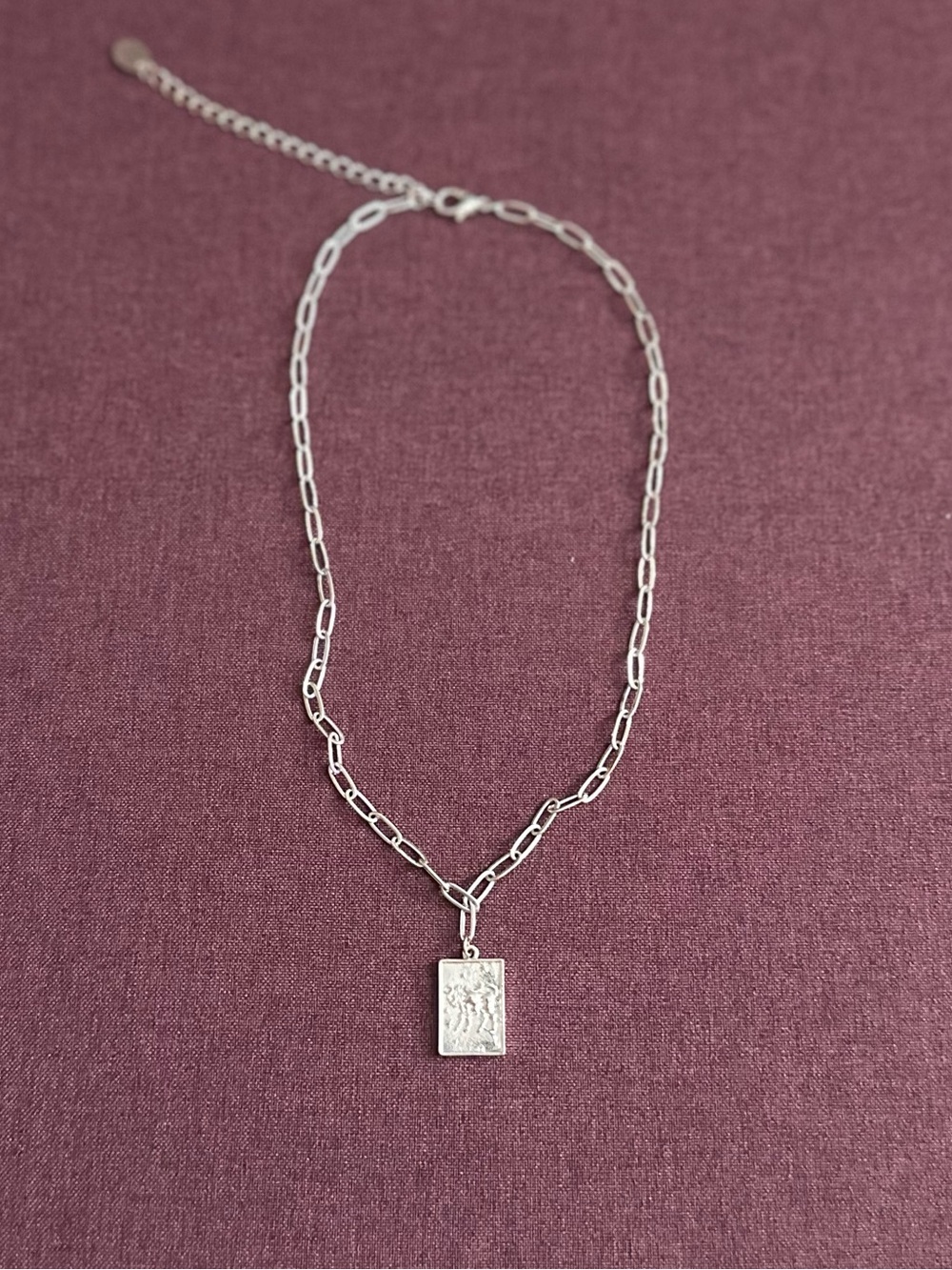 Sterling Silver Rectangular Pendant Chain Necklace - Silver